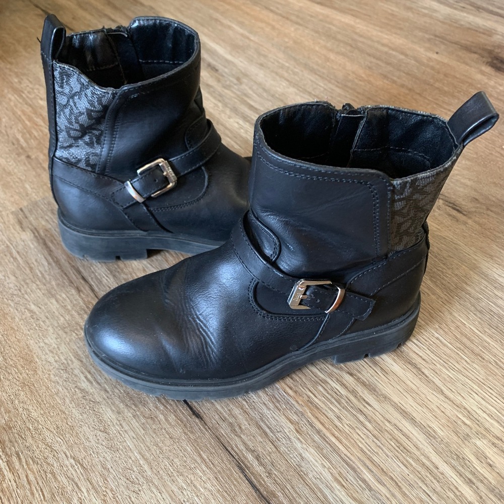 DKNY Stassie Sadie faux leather motorcycle ankle boots - size 1 girls